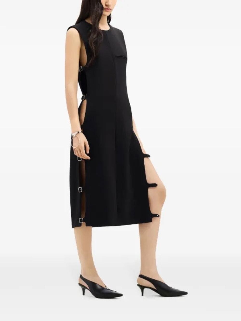 Courrèges Black Cutout Multi-Strap Sleeveless Wool Midi Dress FR 34